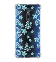 Xiaomi Mi 9T Pro Köşe Korumalı Antişok Kapak Floral Su Yeşili Tasarımlı Şeffaf Silikon Kılıf
