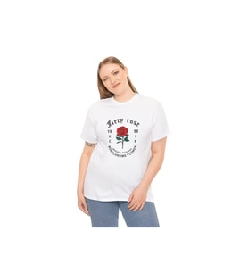 Unisex Bisiklet Yaka Baskılı T-Shirt - Beyaz