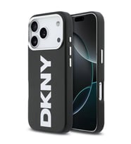 Apple iPhone 17 Pro Uyumlu Kılıf DKNY Orjinal Lisanslı M-safe Şarj Özellikli PU Büyük Dikey Logolu Kapak (Siyah)