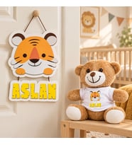 Kişiye Özel Bebek Kapı Süsü (Peluş Ayıcık Hediyeli) – Baby Shower / Hastane Odası