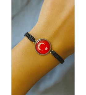 Ay Yıldız Türk Bayrağı Figürlü Ayarlanabilir İpli Unisex Bileklik – Anlamlı, Zarif ve Özgün Tasarım