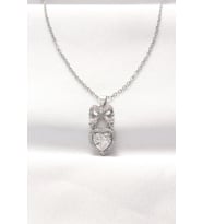 316L Çelik Silver Renk Zirkon Taşlı Kalpli Fiyonk Kolye 5886