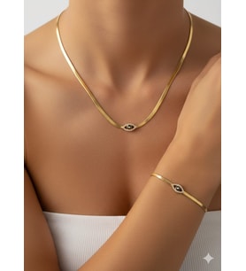 925 Ayar Papatya Silver Gözlü İtalyan Zincir Kolye Bileklik Set.rose.gold.rodaj