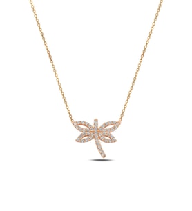Zirkon Taşlı Rose Renk Yusufçuk Model 2 Kadın Gümüş Kolye Gklysfckm2d-ros