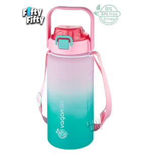 Vagonlife Tritan 1500ml Askılı-Pipetli/Pipetsiz Kullanım Çift Renk SoftTouch Motivasyon Matarası Çıkartma Hediyeli (Pembe)