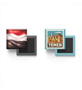 Buzdolap Magnetleri - Yemen Bayrağı ve Sana Posta Pulu Tema - 2'li Set Magneti