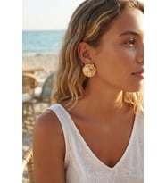Gold Renk Deniz Kabuğu Deniz Yıldızı ve Pembe Taş Detaylı Küpe 5886 - SSSSSS6944-7212