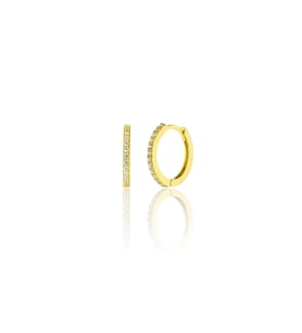 925 ayar Gümüş Altın kaplama Yarım Tur Zirkon Taşlı 13 mm Halka küpe (STD)