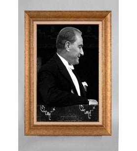 Altın Varaklı Çerçeveli Paspartulu Atatürk Tablo a676 (Gold)