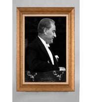 Altın Varaklı Çerçeveli Paspartulu Atatürk Tablo a676 (Gold)