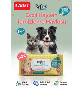 REFLEX CARE EVCİL HAYVANLAR İÇİN ÇOK AMAÇLI HİJYENİK TEMİZLEME HAVLUSU 50'Lİ - N