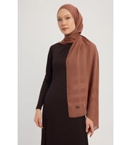 MıssColor Jakarlı Ekose Şifon Şal 70x180cm - Kahve (Kahverengi)