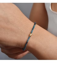 14 Ayar Altın Kaplama Doğal Azurit 2,5 mm Fasetli Boncuklu Gümüş Bileklik - BGS00102