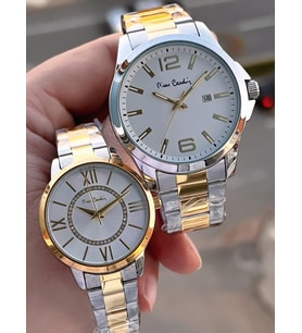Pierre Cardin Bay ve Bayan Çiftlere Özel Çelik Kordon Çift Kol Saati 30 Mt Su Gecirmez CF.PR8046.M3 (Gümüş-Sarı)