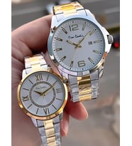 Pierre Cardin Bay ve Bayan Çiftlere Özel Çelik Kordon Çift Kol Saati 30 Mt Su Gecirmez CF.PR8046.M3 (Gümüş-Sarı)