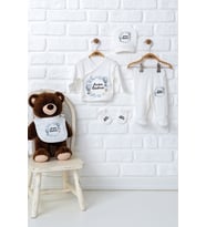 Pia Baby Premium %100 Pamuk 5’li Zıbın Set  İsme Özel Hastane Çıkışı Yenidoğan Bebek Hediyesi 5009-08 (Ekru)