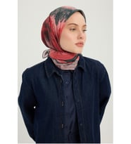 Schaless Köklerin Aynası - Kırmızı - Efilia Desenli Eşarp - 90x90 Cm (Pudra)