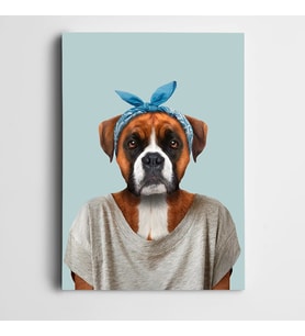 Mavi Bandanalı Köpek Kanvas Tablo