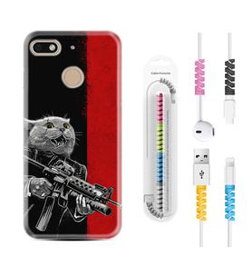 General Mobile GM8 Go GM9 GM20 Pro Plus Kılıf Kablo Koruma Spiral Silikon Çılgın Kedi 1674