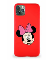 Apple iPhone 11 Pro Max Soft Premier Kapak Minnie Mouse-C Tasarımlı Silikon Kılıf - Kırmızı (Şeffaf)
