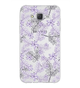 Samsung Galaxy J7 Core Kapak Floral Lila Tasarımlı Şeffaf Silikon Kılıf