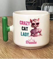 Kişiye Özel Crazy Cat Lady Hediye T Kupa Bardak Arkadaşa Hediye (Yeşil)