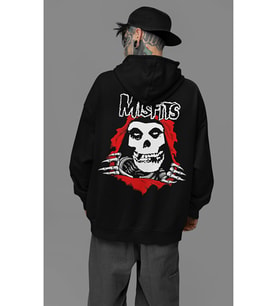 Tasarım Misfits Yazılı Unisex Oversize Rock Metal Hoodie