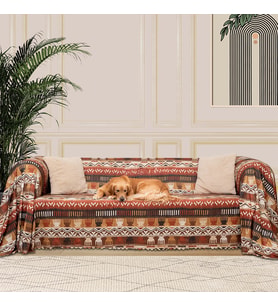 CONCEPT SoftMicro Boho Etnik Desenli Mikrofiber Koltuk Örtüsü ve Şalı, Kaymaz Toprak 180x300 cm