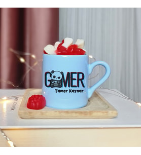 Gamer ( Oyuncu ) Tasarımlı Kişiye Özel Mavi Türk Kahvesi Fincanı