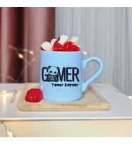 Gamer ( Oyuncu ) Tasarımlı Kişiye Özel Mavi Türk Kahvesi Fincanı