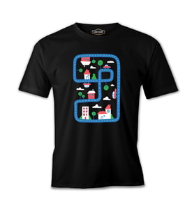 City Roads and Houses in Kids Style Siyah Erkek Tshirt