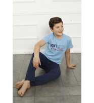 Akbeniz Erkek Çocuk Pamuk Kısa Kollu Pijama Takımı 20380 (Mavi)