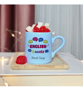 English Teacher ( İngilizce Öğretmeni ) Tasarımlı Kişiye Özel Mavi Türk Kahvesi Fincan