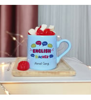 English Teacher ( İngilizce Öğretmeni ) Tasarımlı Kişiye Özel Mavi Türk Kahvesi Fincan