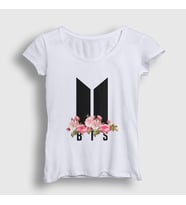 Presmono Kadın Beyaz Flowers Bts T-Shirt 22160tt