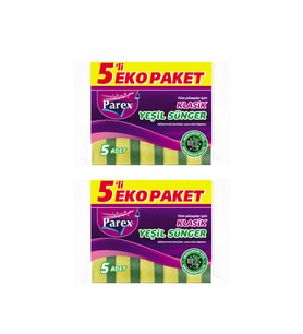 Klasik Yeşil Sünger Düz 5'li Paket İkili Set