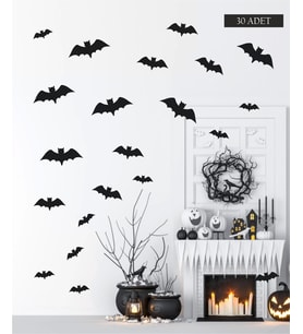Cadılar Bayramı Halloween Yarasa İnce Karton Duvar Süsü Seti 30 'lu