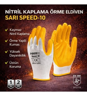 SGS7710 Speed-10 Nitril Kaplama Örme Eldiven Sarı. Adet 3