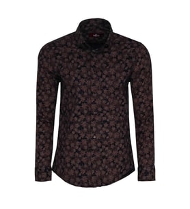 Çiçek Desenli Kahverengi Slim Fit Gömlek - Wessi
