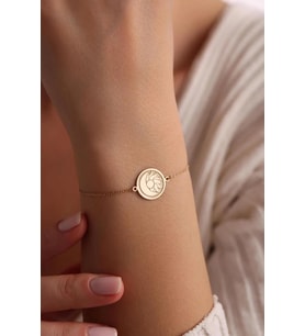 Kişiye Özel 925 Ayar Gümüş Güneş Ay Tasarımlı Bileklik (Gold)