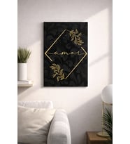 AMOR YAZILI SADE ZARİF ALTIN DETAYLI  MDF TABLO (27X18)