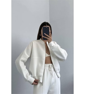 Neşeli butik kadın penye 3 iplik şardonlu kumaş eşofman takımı GTS022 - Ekru