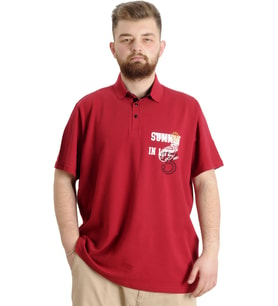 Mode XL Büyük Beden Erkek T-shirt Polo Parçalı SUMMER 23331 Bordo