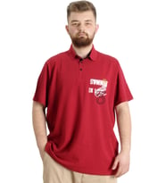 Mode XL Büyük Beden Erkek T-shirt Polo Parçalı SUMMER 23331 Bordo