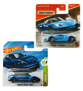 2 Araç Set - Hot Wheels Porsche Taycan Turbo S - Mavi & Matchbox Porsche 918 Spyder - Mavi (1/64) JJL01 - JHM71