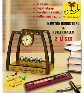 Kişiye özel Masaüstü Newton Denge Topu & Roller Kalem Seti - Öğretmen Doktor Avukat Müdür Ofis Hediyesi