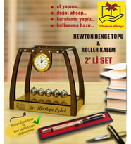 Kişiye özel Masaüstü Newton Denge Topu & Roller Kalem Seti - Öğretmen Doktor Avukat Müdür Ofis Hediyesi