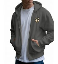Erkek Husky Baskılı Oversize Fermuarlı Hoodie (Gri)