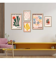 5'li Ahşap Lamine Çerçeveli Mdf Tablo Seti Pembe Henri Matisse (Ahşap)