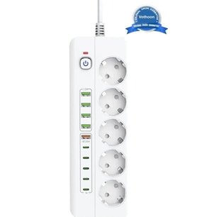 3500w Akım Korumalı 5 li Grup Priz: 5x Usb + 5x Type-c Çıkışlı (2 Metre)